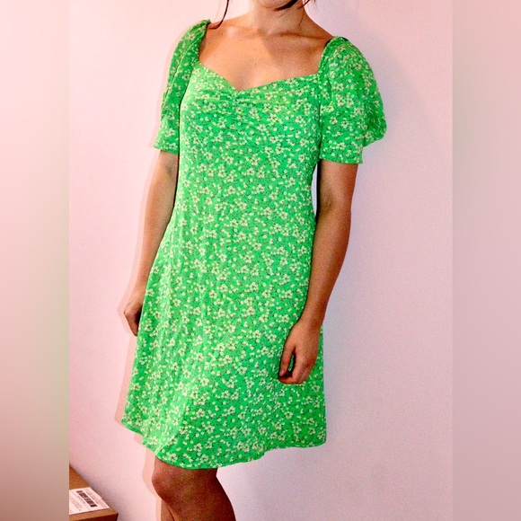 QUIZ Puff sleeve Floral green dress sundress - Picture 3 of 5
